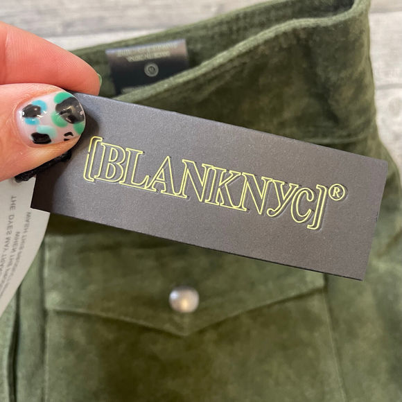 Blank NYC Sun Valley Suede Mini Skirt 31 UK 16 Green Leather Pockets BNWT - Picture 8 of 12